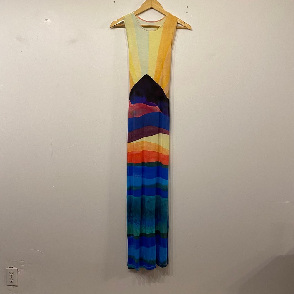 Sunset Mountain Landscape Maxi Dress Sleeveless Open Back Tie Small Medium